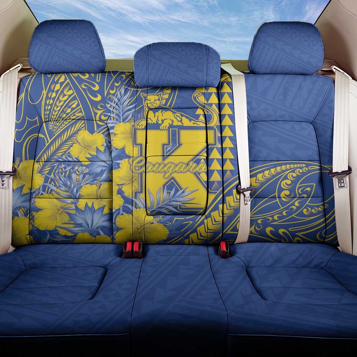 Hawaii Kaiser High School Back Car Seat Cover Tribal Tattoo With Hibiscus Flowers
