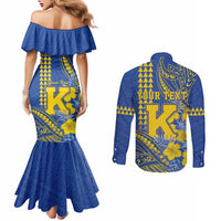Personalised Hawaii Kaiser High School Couples Matching Mermaid Dress and Long Sleeve Button Shirt Tribal Tattoo With Hibiscus Flowers