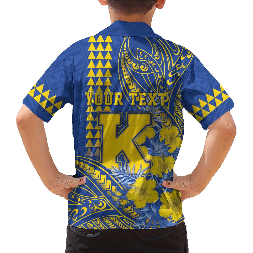 Personalised Hawaii Kaiser High School Family Matching Off Shoulder Short Dress and Hawaiian Shirt Tribal Tattoo With Hibiscus Flowers