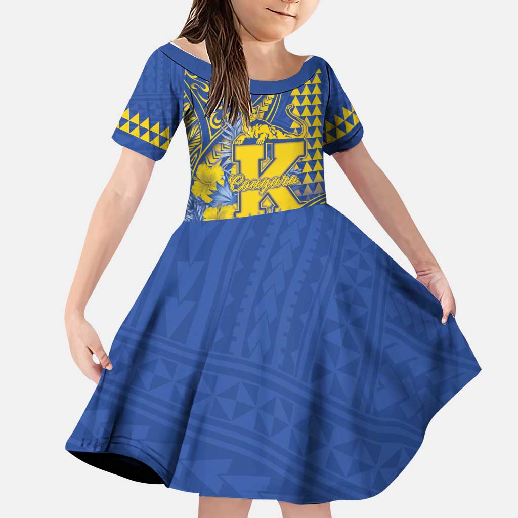 Personalised Hawaii Kaiser High School Family Matching Off Shoulder Short Dress and Hawaiian Shirt Tribal Tattoo With Hibiscus Flowers