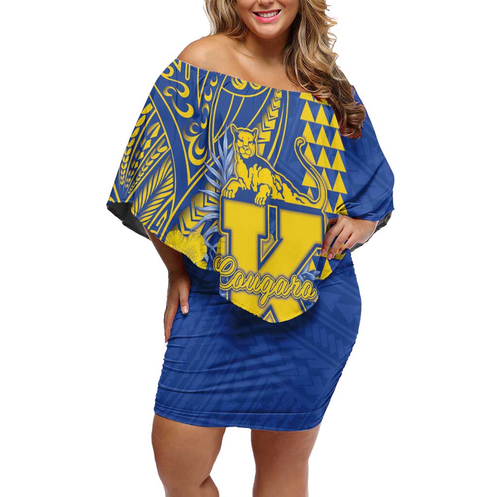 Personalised Hawaii Kaiser High School Family Matching Off Shoulder Short Dress and Hawaiian Shirt Tribal Tattoo With Hibiscus Flowers