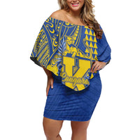Personalised Hawaii Kaiser High School Family Matching Off Shoulder Short Dress and Hawaiian Shirt Tribal Tattoo With Hibiscus Flowers