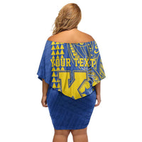 Personalised Hawaii Kaiser High School Family Matching Off Shoulder Short Dress and Hawaiian Shirt Tribal Tattoo With Hibiscus Flowers