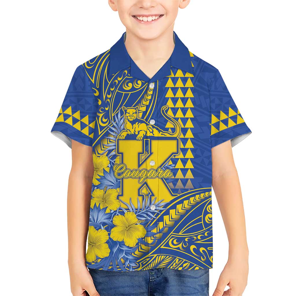 Personalised Hawaii Kaiser High School Family Matching Off Shoulder Short Dress and Hawaiian Shirt Tribal Tattoo With Hibiscus Flowers