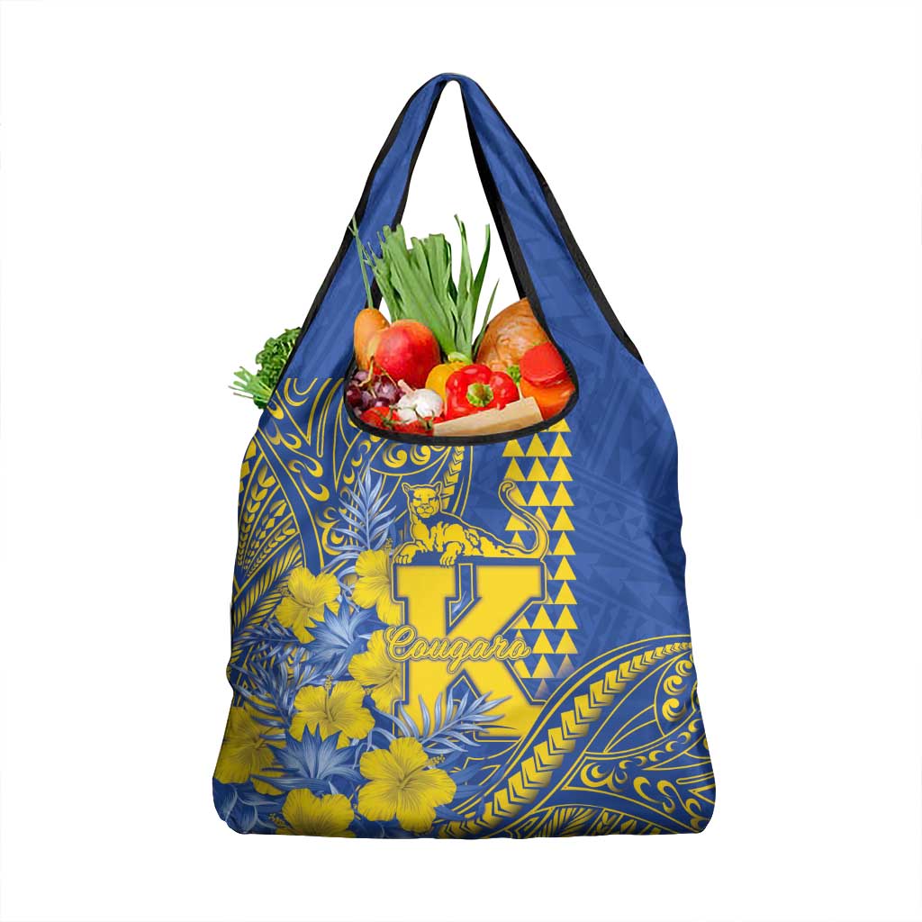 Hawaii Kaiser High School Grocery Bag Tribal Tattoo With Hibiscus Flowers LT05 1-pack One Size Blue - Polynesian Pride