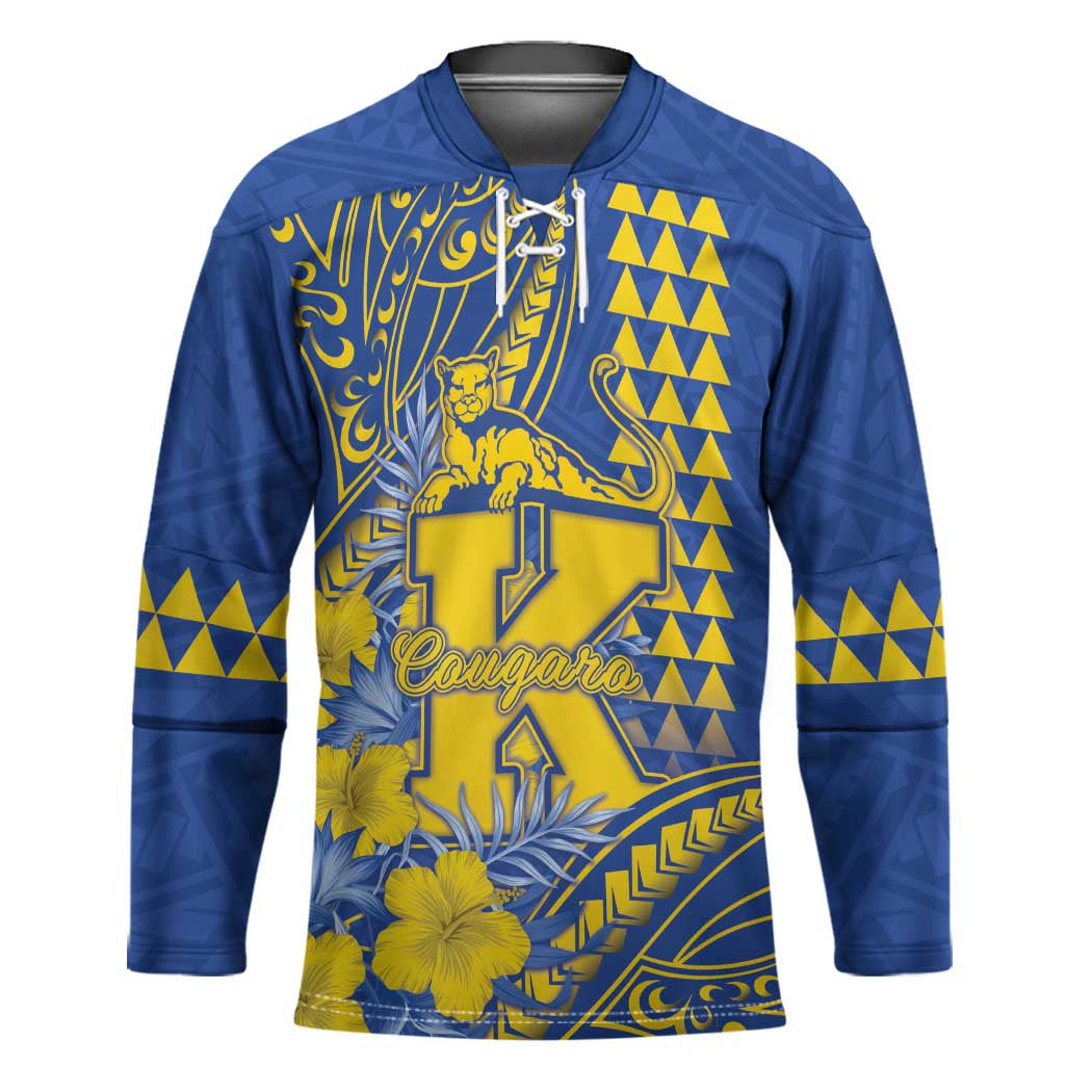 Personalised Hawaii Kaiser High School Hockey Jersey Tribal Tattoo With Hibiscus Flowers LT05 Unisex Blue - Polynesian Pride