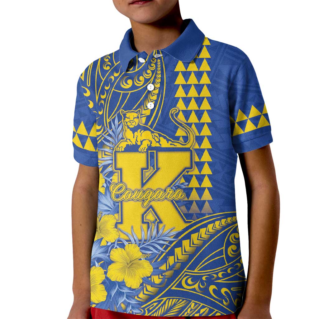 Personalised Hawaii Kaiser High School Kid Polo Shirt Tribal Tattoo With Hibiscus Flowers LT05 Kid Blue - Polynesian Pride
