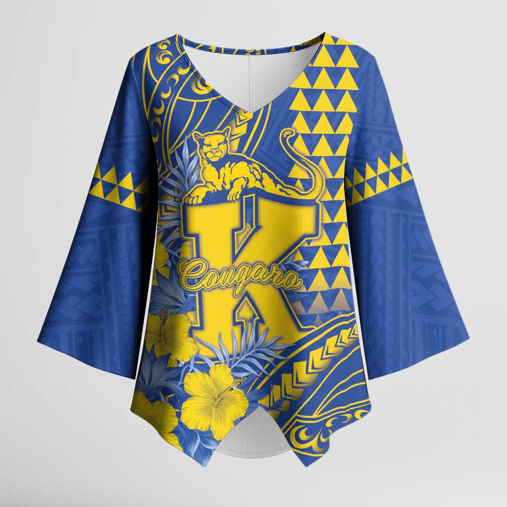 Personalised Hawaii Kaiser High School Kimono Sleeve Blouse Tribal Tattoo With Hibiscus Flowers LT05 Female Blue - Polynesian Pride