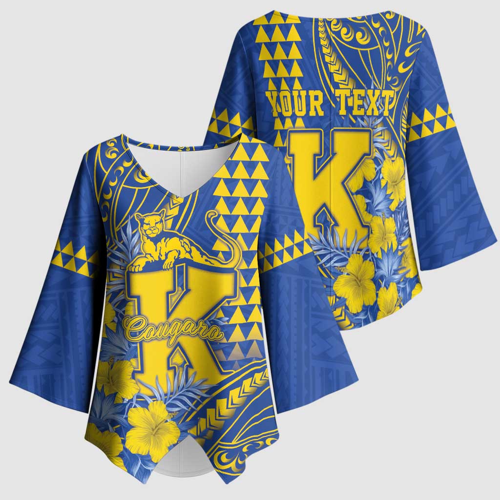 Personalised Hawaii Kaiser High School Kimono Sleeve Blouse Tribal Tattoo With Hibiscus Flowers LT05 - Polynesian Pride