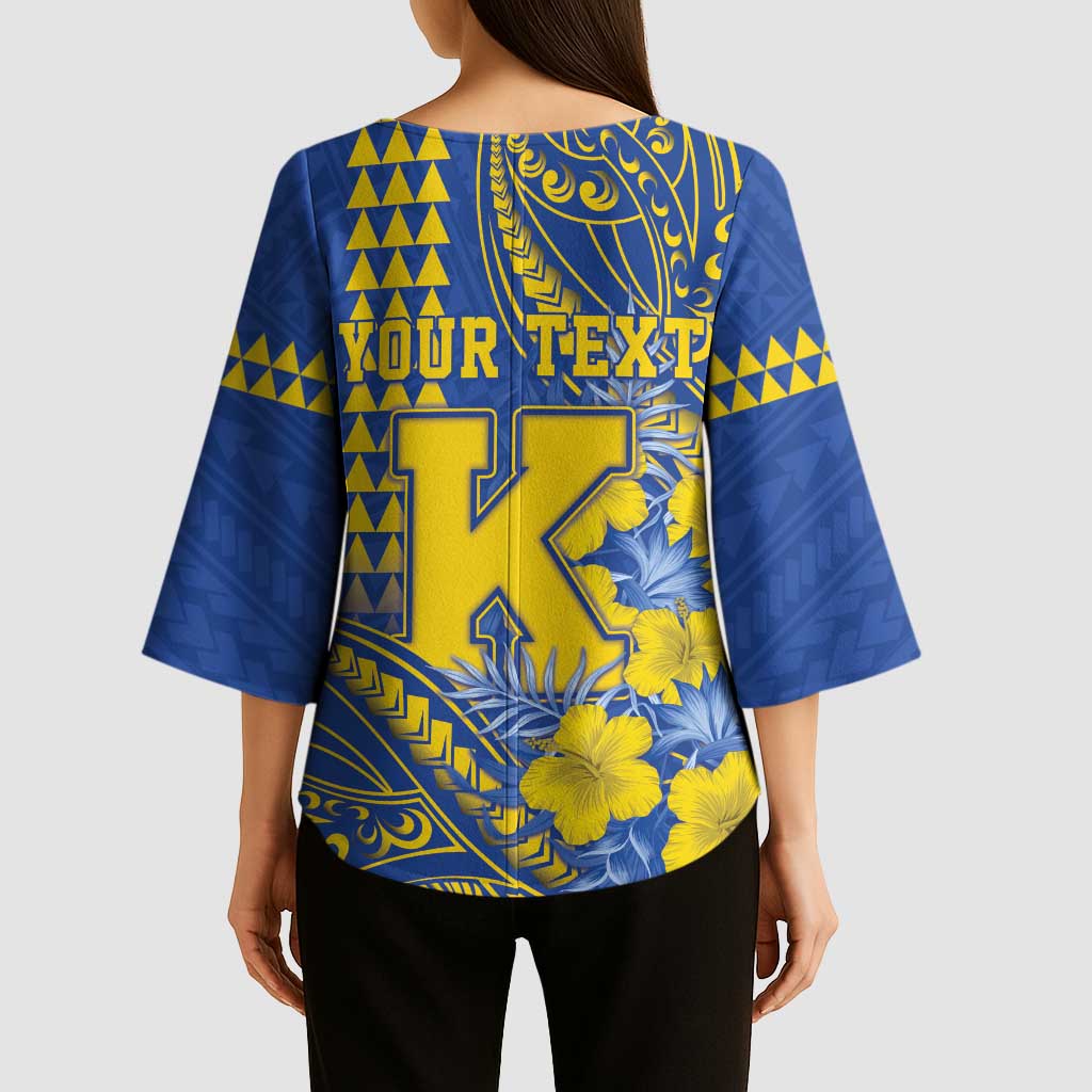 Personalised Hawaii Kaiser High School Kimono Sleeve Blouse Tribal Tattoo With Hibiscus Flowers LT05 - Polynesian Pride