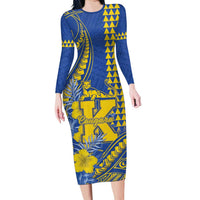 Personalised Hawaii Kaiser High School Long Sleeve Bodycon Dress Tribal Tattoo With Hibiscus Flowers