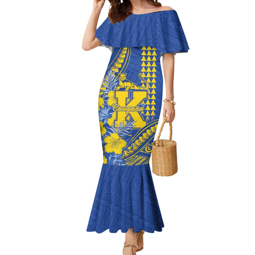Personalised Hawaii Kaiser High School Mermaid Dress Tribal Tattoo With Hibiscus Flowers LT05 Women Blue - Polynesian Pride