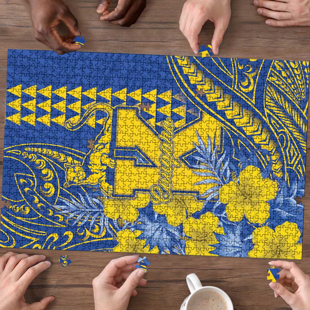 Hawaii Kaiser High School Puzzle Tribal Tattoo With Hibiscus Flowers