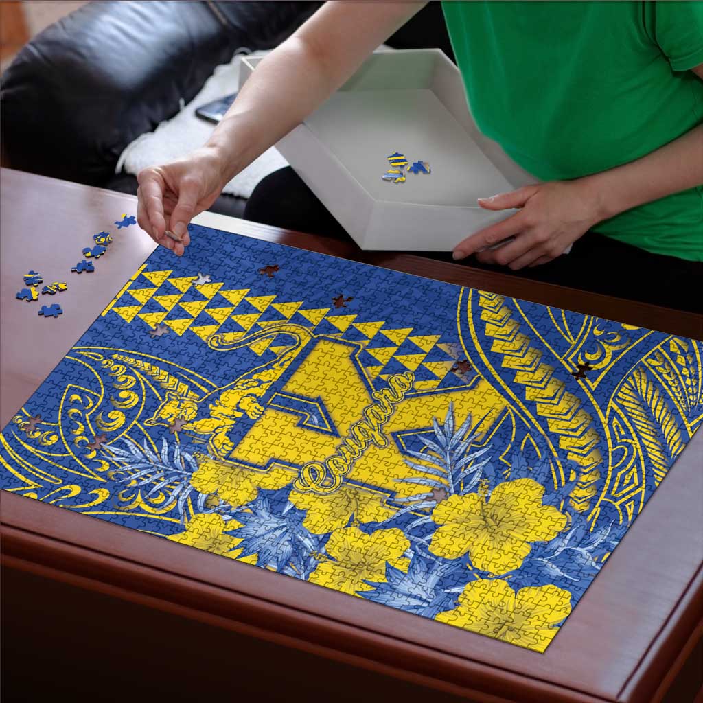 Hawaii Kaiser High School Puzzle Tribal Tattoo With Hibiscus Flowers