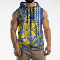 Personalised Hawaii Kaiser High School Sleeveless Zip Hoodie Tribal Tattoo With Hibiscus Flowers