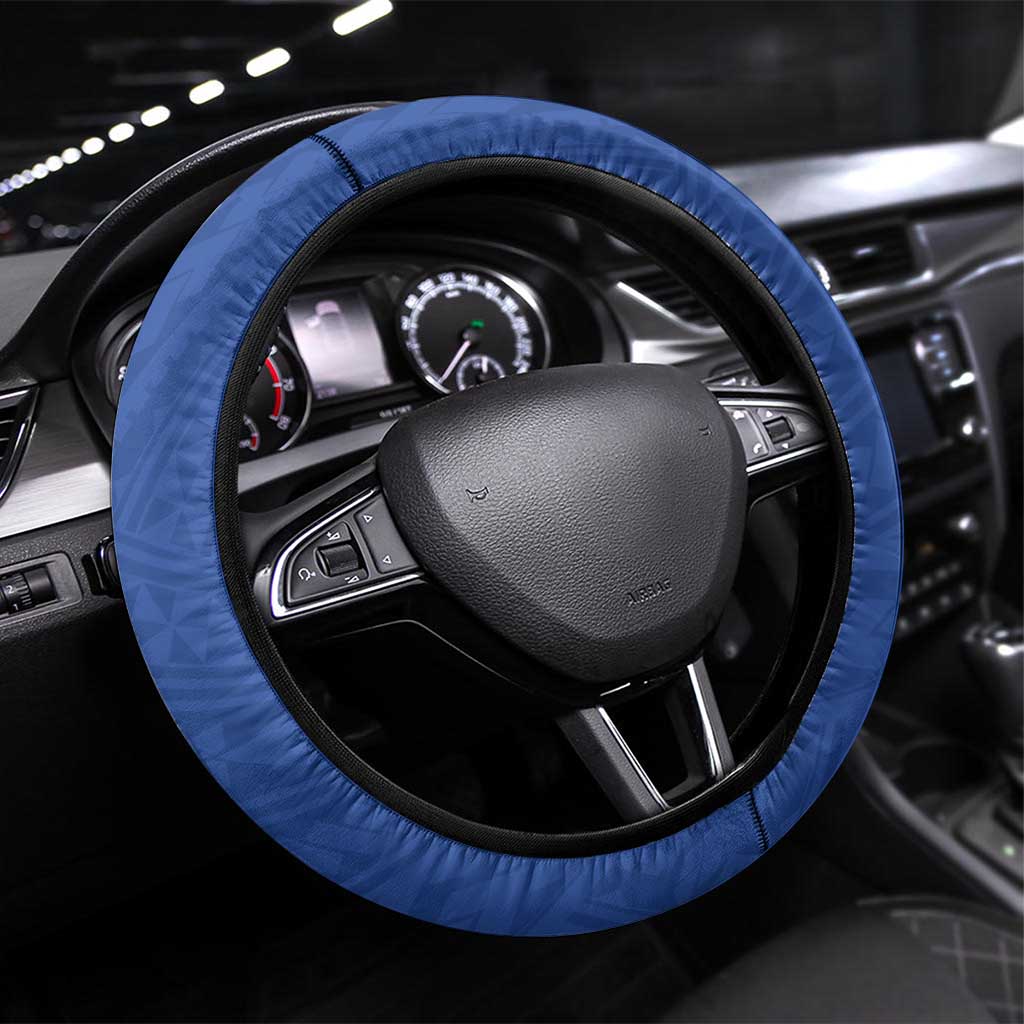 Hawaii Kaiser High School Steering Wheel Cover Tribal Tattoo With Hibiscus Flowers LT05 Universal Fit Blue - Polynesian Pride
