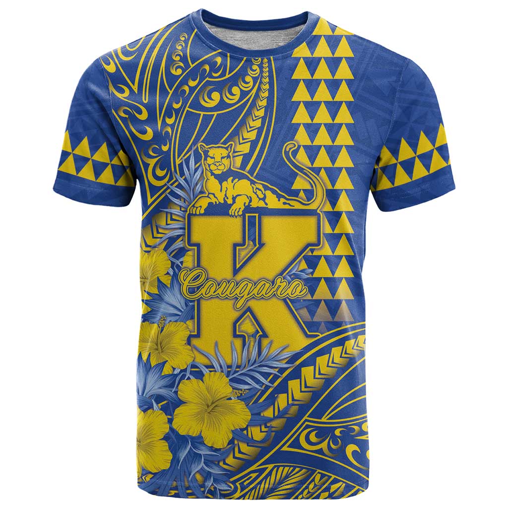 Personalised Hawaii Kaiser High School T Shirt Tribal Tattoo With Hibiscus Flowers LT05 Blue - Polynesian Pride