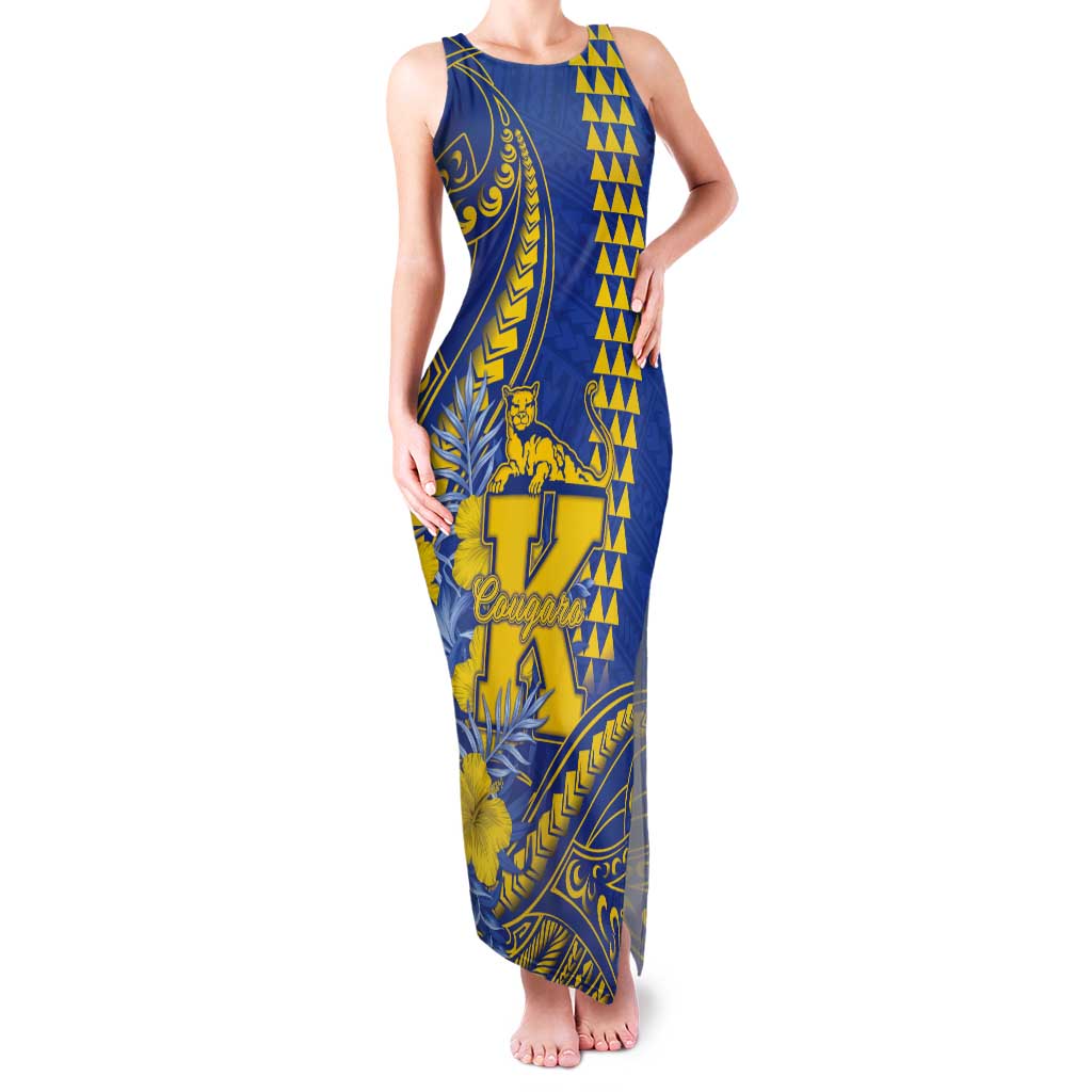 Personalised Hawaii Kaiser High School Tank Maxi Dress Tribal Tattoo With Hibiscus Flowers