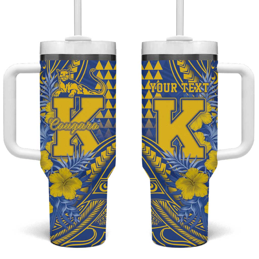 Personalised Hawaii Kaiser High School Tumbler With Handle Tribal Tattoo With Hibiscus Flowers