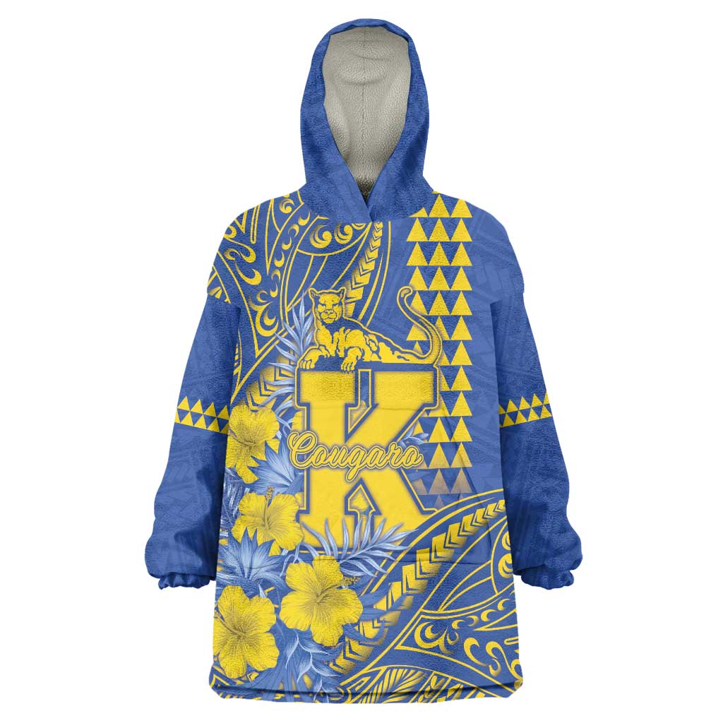 Personalised Hawaii Kaiser High School Wearable Blanket Hoodie Tribal Tattoo With Hibiscus Flowers LT05 One Size Blue - Polynesian Pride