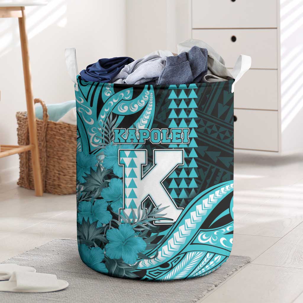 Hawaii Kapolei High School Laundry Basket Tribal Tattoo With Hibiscus Flowers LT05 Dark Teal - Polynesian Pride
