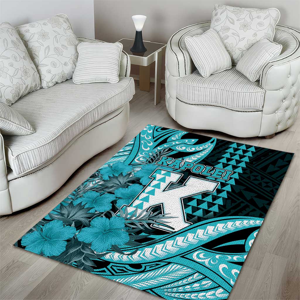 Hawaii Kapolei High School Area Rug Tribal Tattoo With Hibiscus Flowers LT05 - Polynesian Pride