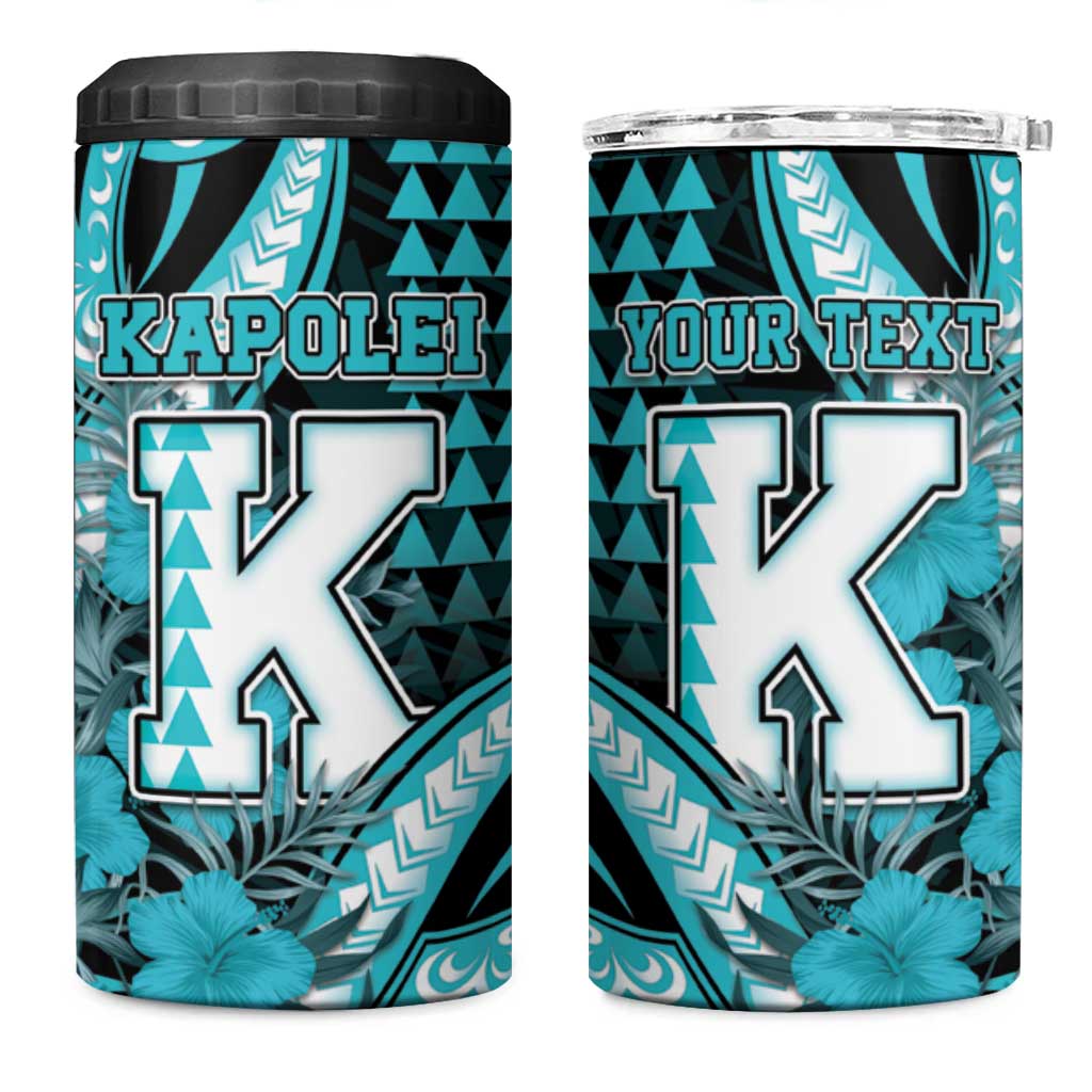 Personalised Hawaii Kapolei High School 4 in 1 Can Cooler Tumbler Tribal Tattoo With Hibiscus Flowers