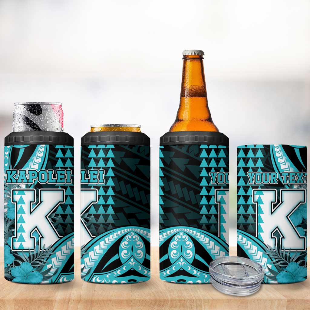Personalised Hawaii Kapolei High School 4 in 1 Can Cooler Tumbler Tribal Tattoo With Hibiscus Flowers
