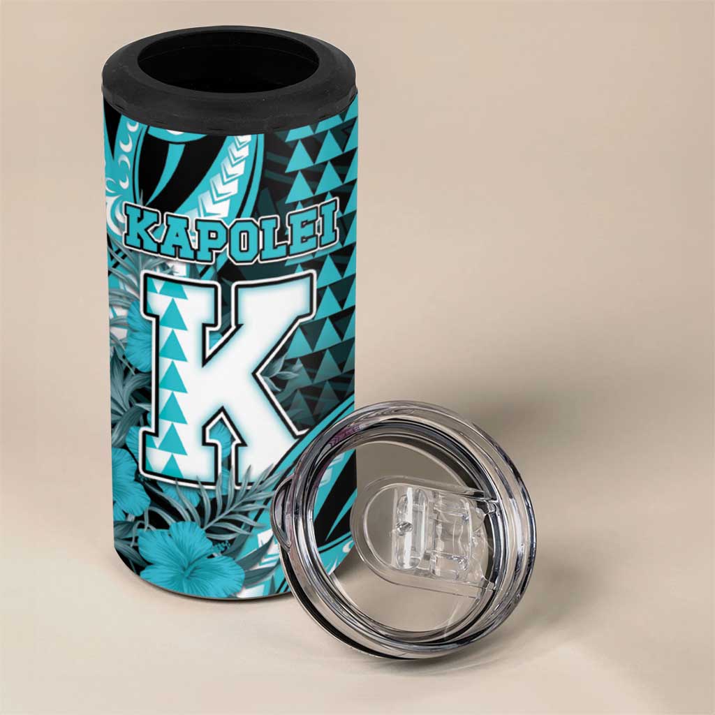 Personalised Hawaii Kapolei High School 4 in 1 Can Cooler Tumbler Tribal Tattoo With Hibiscus Flowers