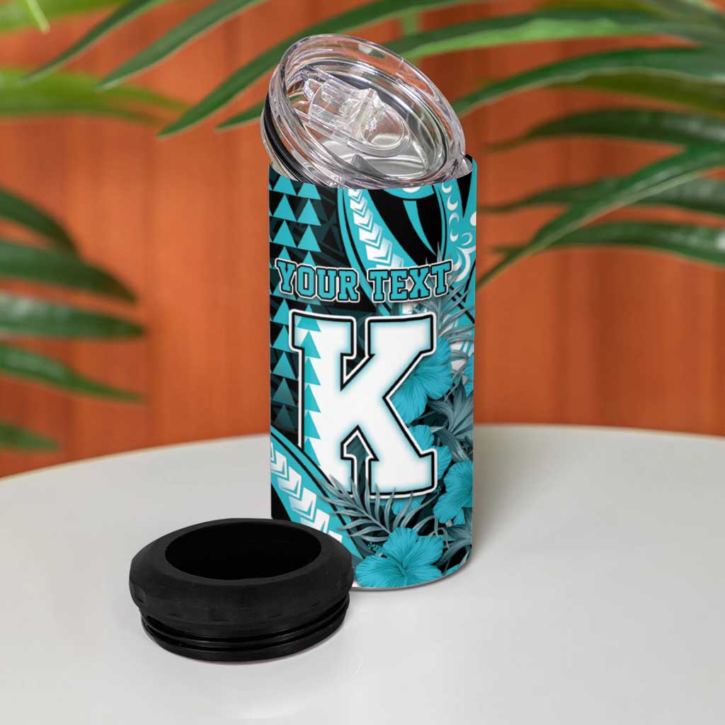 Personalised Hawaii Kapolei High School 4 in 1 Can Cooler Tumbler Tribal Tattoo With Hibiscus Flowers