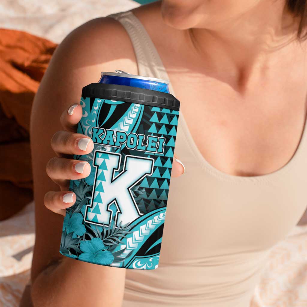 Personalised Hawaii Kapolei High School 4 in 1 Can Cooler Tumbler Tribal Tattoo With Hibiscus Flowers
