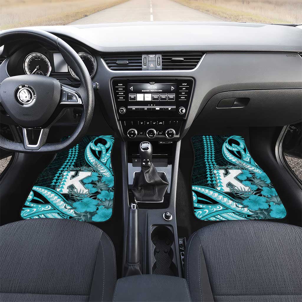 Personalised Hawaii Kapolei High School Car Mats Tribal Tattoo With Hibiscus Flowers LT05 Set 2pcs - Front Dark Teal - Polynesian Pride