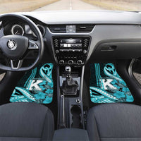 Personalised Hawaii Kapolei High School Car Mats Tribal Tattoo With Hibiscus Flowers LT05 Set 2pcs - Front Dark Teal - Polynesian Pride