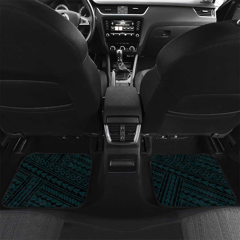 Personalised Hawaii Kapolei High School Car Mats Tribal Tattoo With Hibiscus Flowers LT05 Set 2pcs - Back Dark Teal - Polynesian Pride