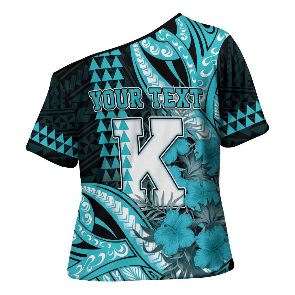 Personalised Hawaii Kapolei High School Cross Shoulder Shirt Tribal Tattoo With Hibiscus Flowers