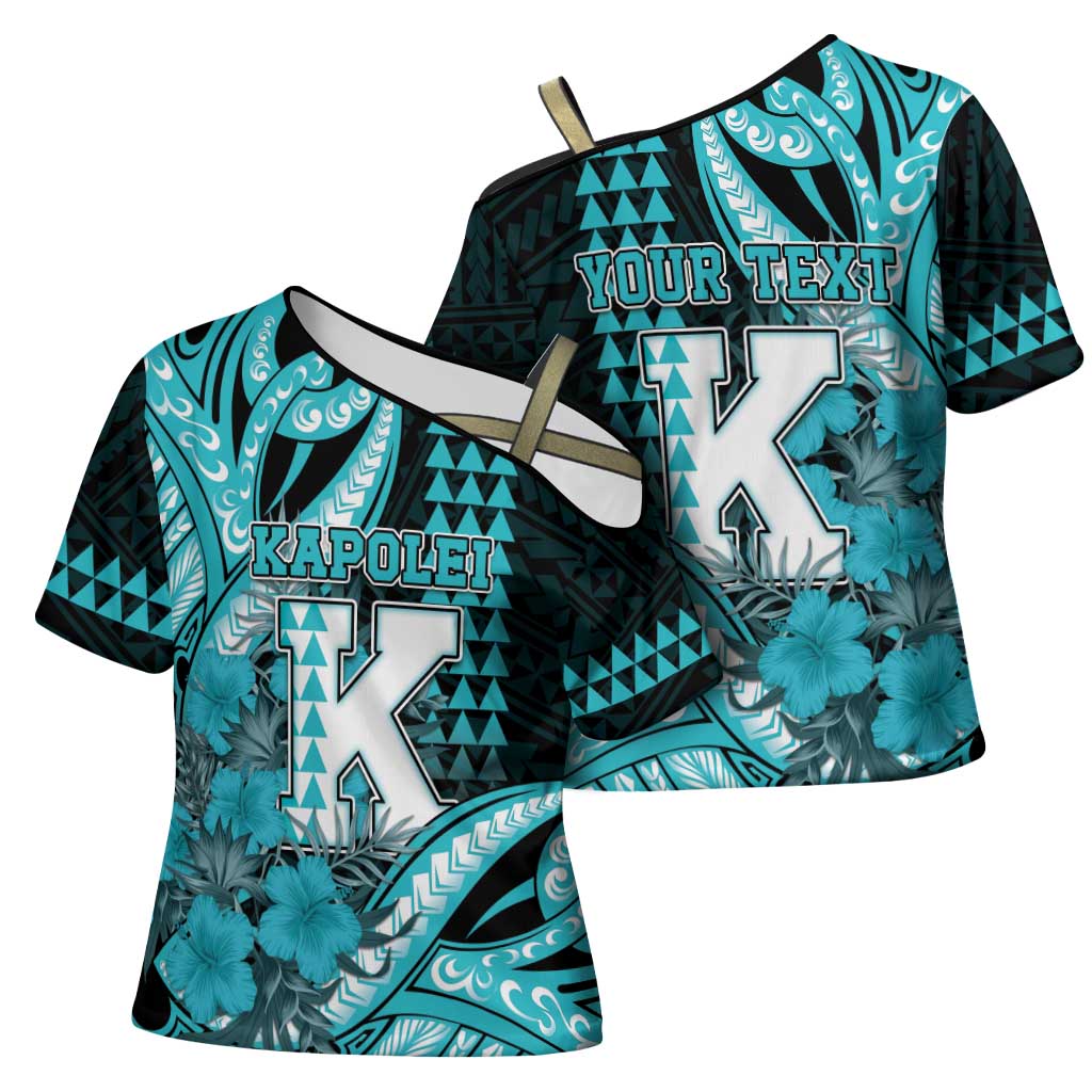 Personalised Hawaii Kapolei High School Cross Shoulder Shirt Tribal Tattoo With Hibiscus Flowers