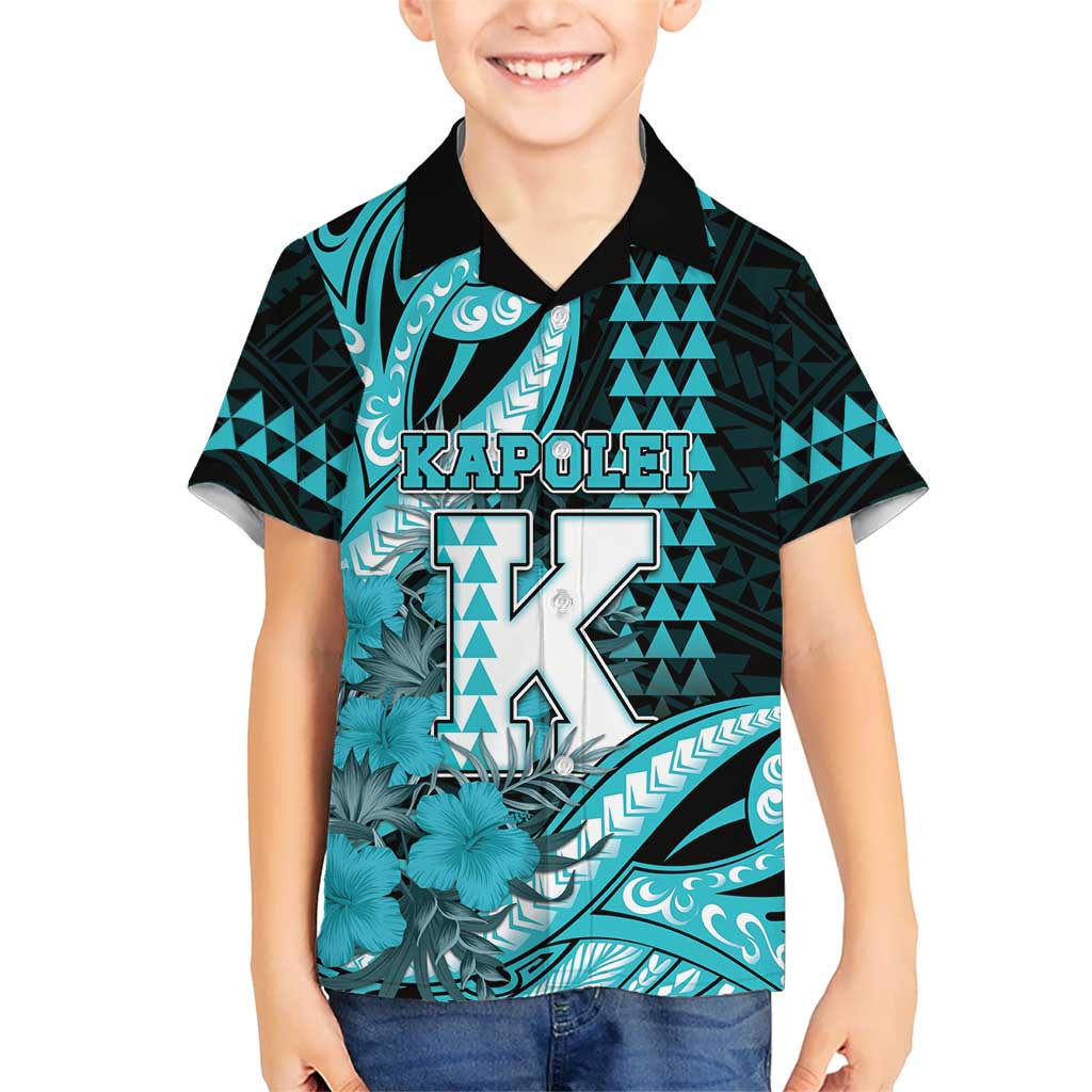 Personalised Hawaii Kapolei High School Family Matching Summer Maxi Dress and Hawaiian Shirt Tribal Tattoo With Hibiscus Flowers LT05 Son's Shirt Dark Teal - Polynesian Pride
