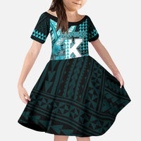 Personalised Hawaii Kapolei High School Kid Short Sleeve Dress Tribal Tattoo With Hibiscus Flowers