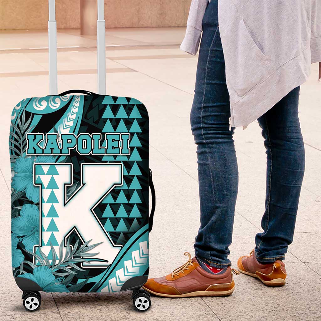 Hawaii Kapolei High School Luggage Cover Tribal Tattoo With Hibiscus Flowers
