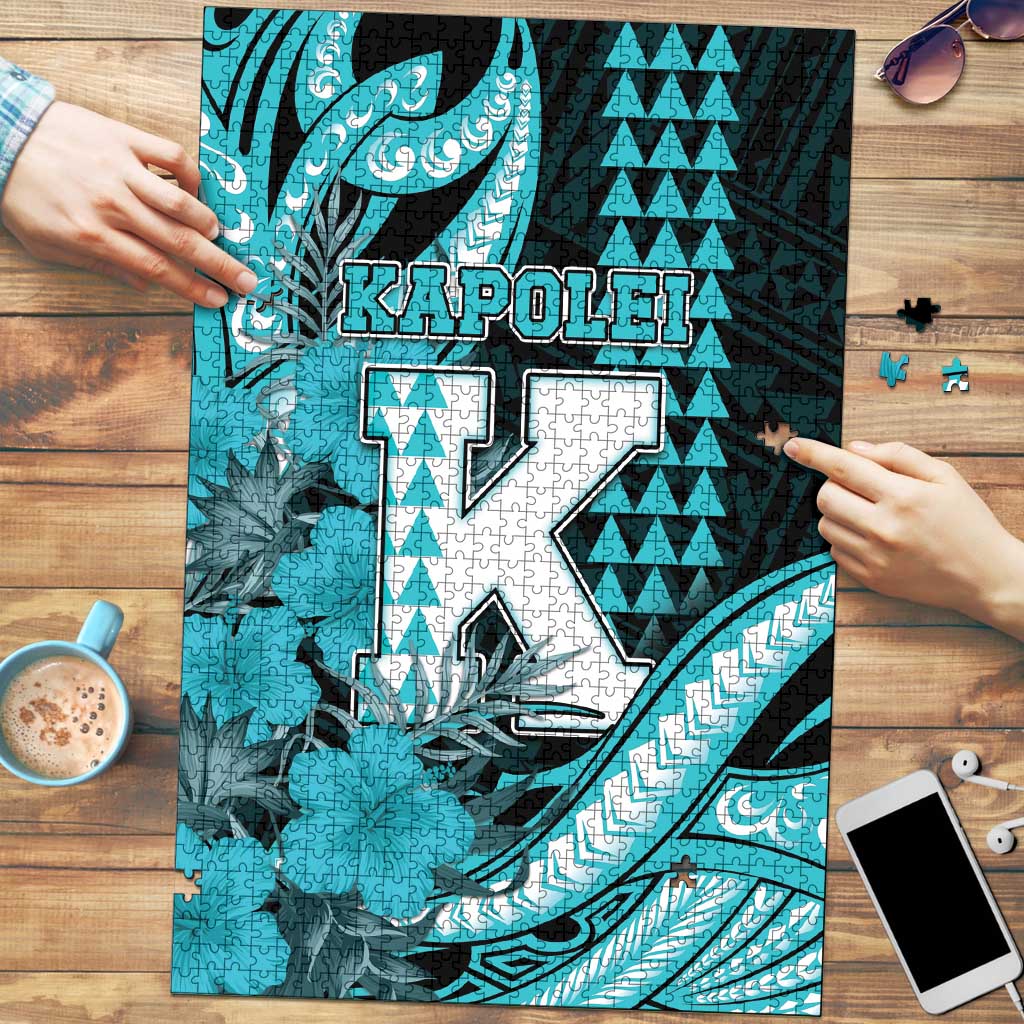 Hawaii Kapolei High School Puzzle Tribal Tattoo With Hibiscus Flowers LT05 Dark Teal - Polynesian Pride