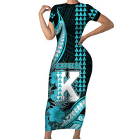 Personalised Hawaii Kapolei High School Short Sleeve Bodycon Dress Tribal Tattoo With Hibiscus Flowers