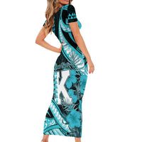 Personalised Hawaii Kapolei High School Short Sleeve Bodycon Dress Tribal Tattoo With Hibiscus Flowers