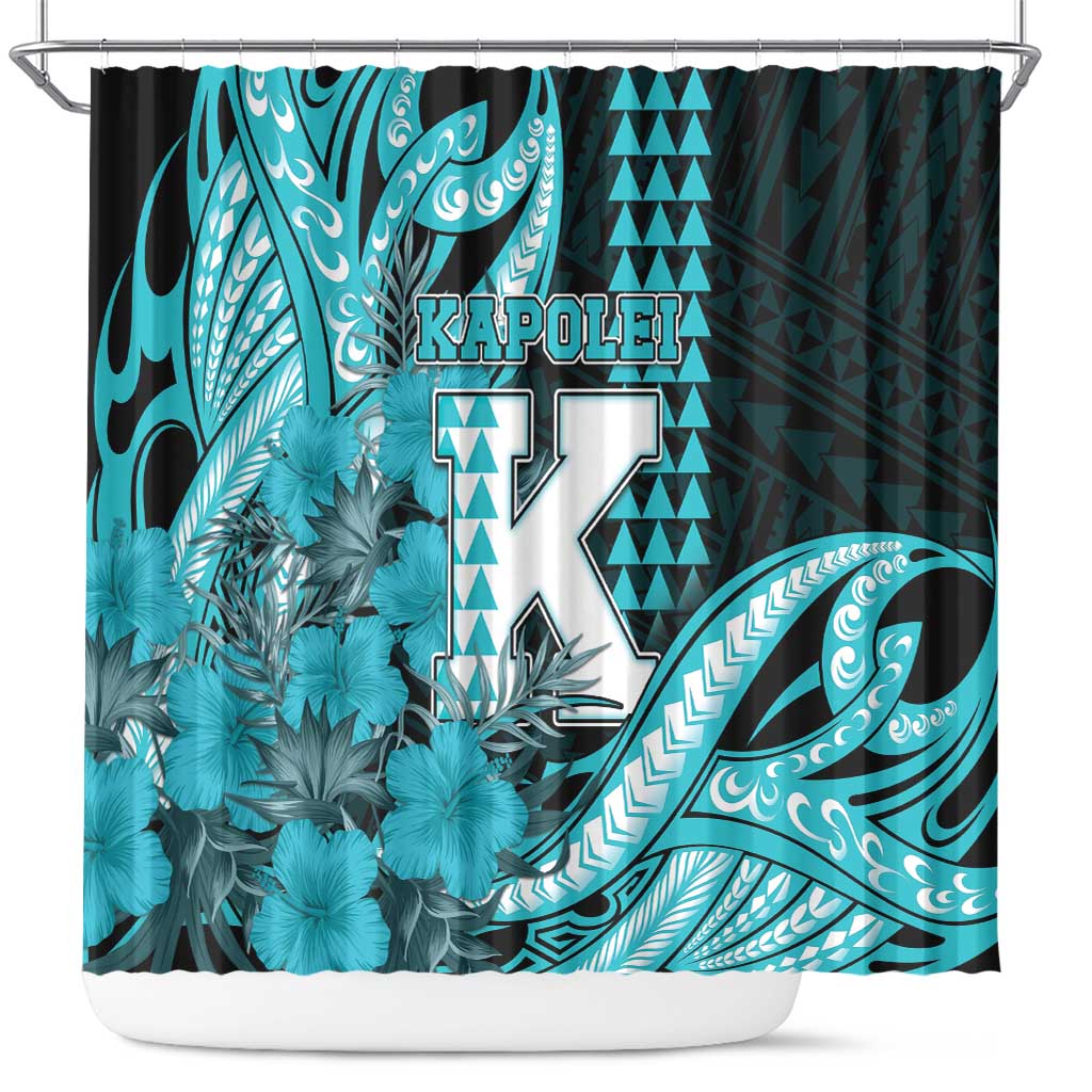 Hawaii Kapolei High School Shower Curtain Tribal Tattoo With Hibiscus Flowers