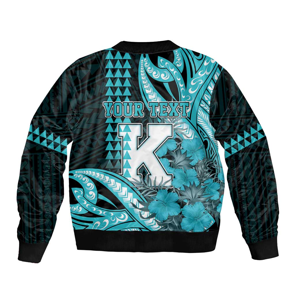 Personalised Hawaii Kapolei High School Sleeve Zip Bomber Jacket Tribal Tattoo With Hibiscus Flowers LT05 - Polynesian Pride