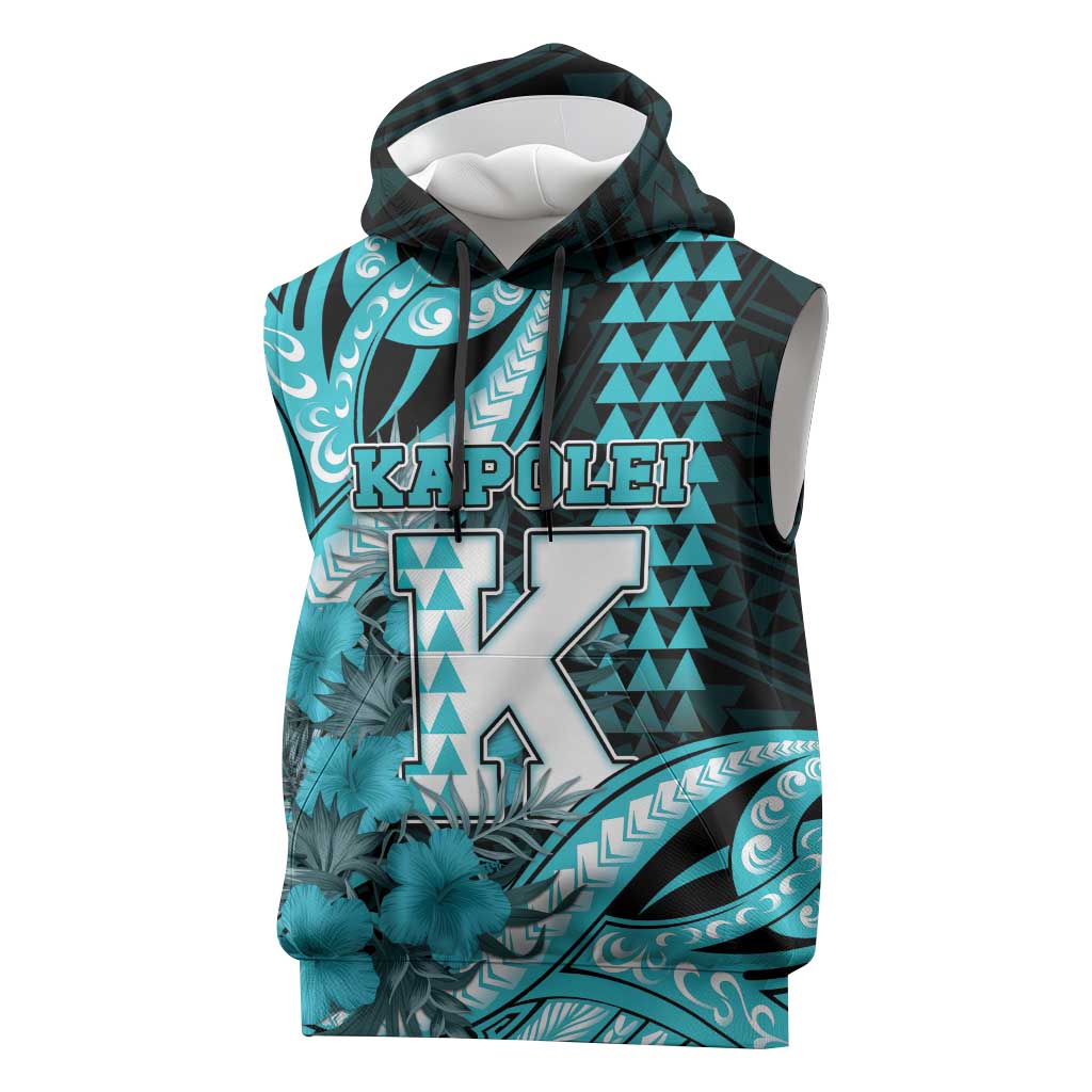 Personalised Hawaii Kapolei High School Sleeveless Hoodie Tribal Tattoo With Hibiscus Flowers