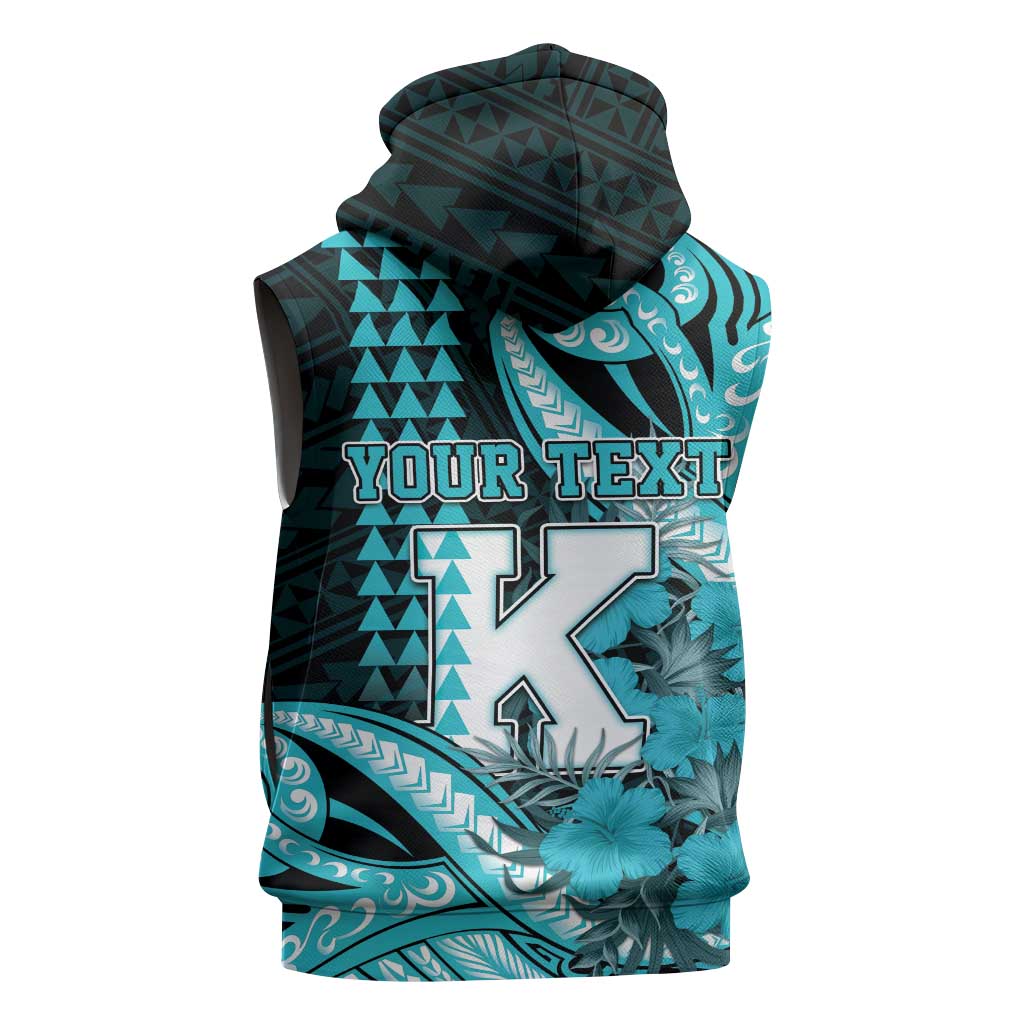 Personalised Hawaii Kapolei High School Sleeveless Hoodie Tribal Tattoo With Hibiscus Flowers