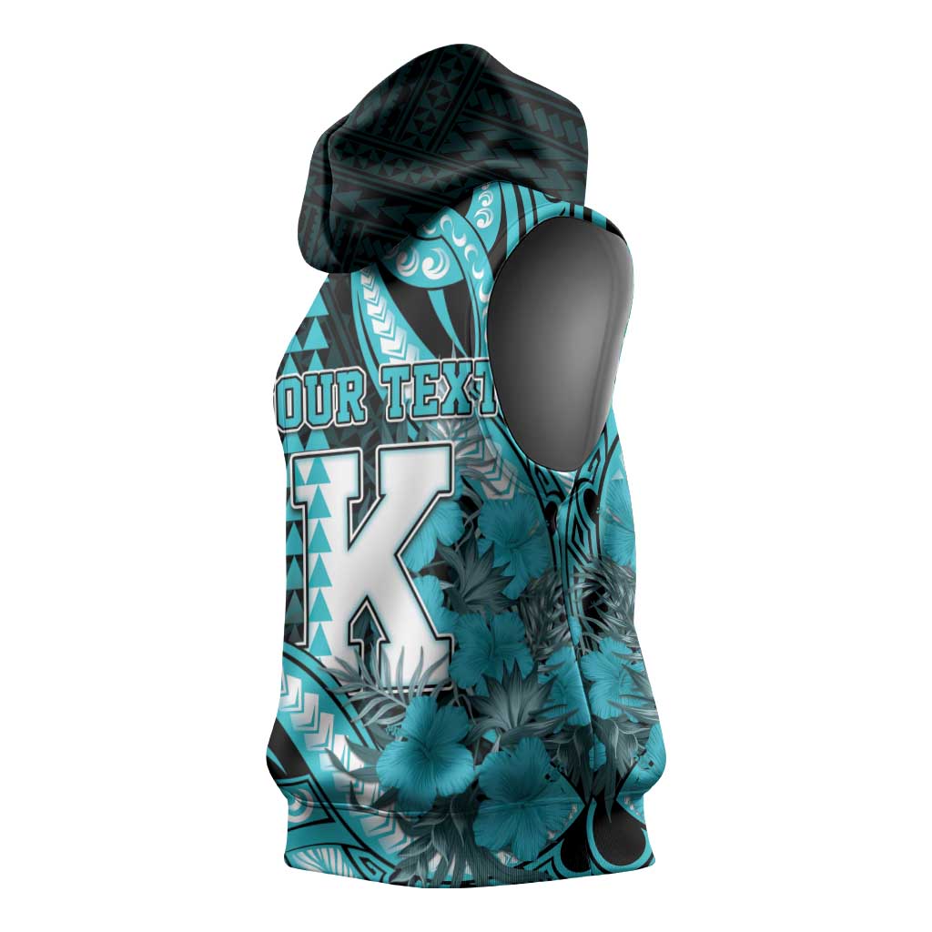 Personalised Hawaii Kapolei High School Sleeveless Hoodie Tribal Tattoo With Hibiscus Flowers