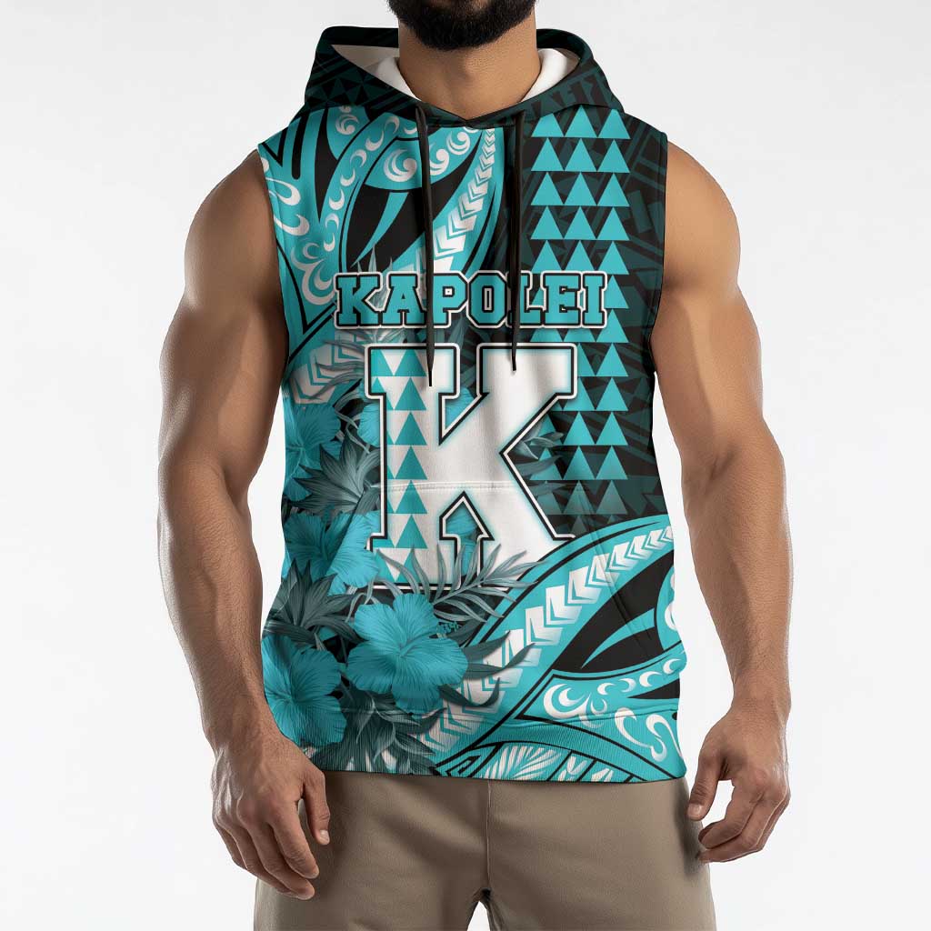 Personalised Hawaii Kapolei High School Sleeveless Hoodie Tribal Tattoo With Hibiscus Flowers