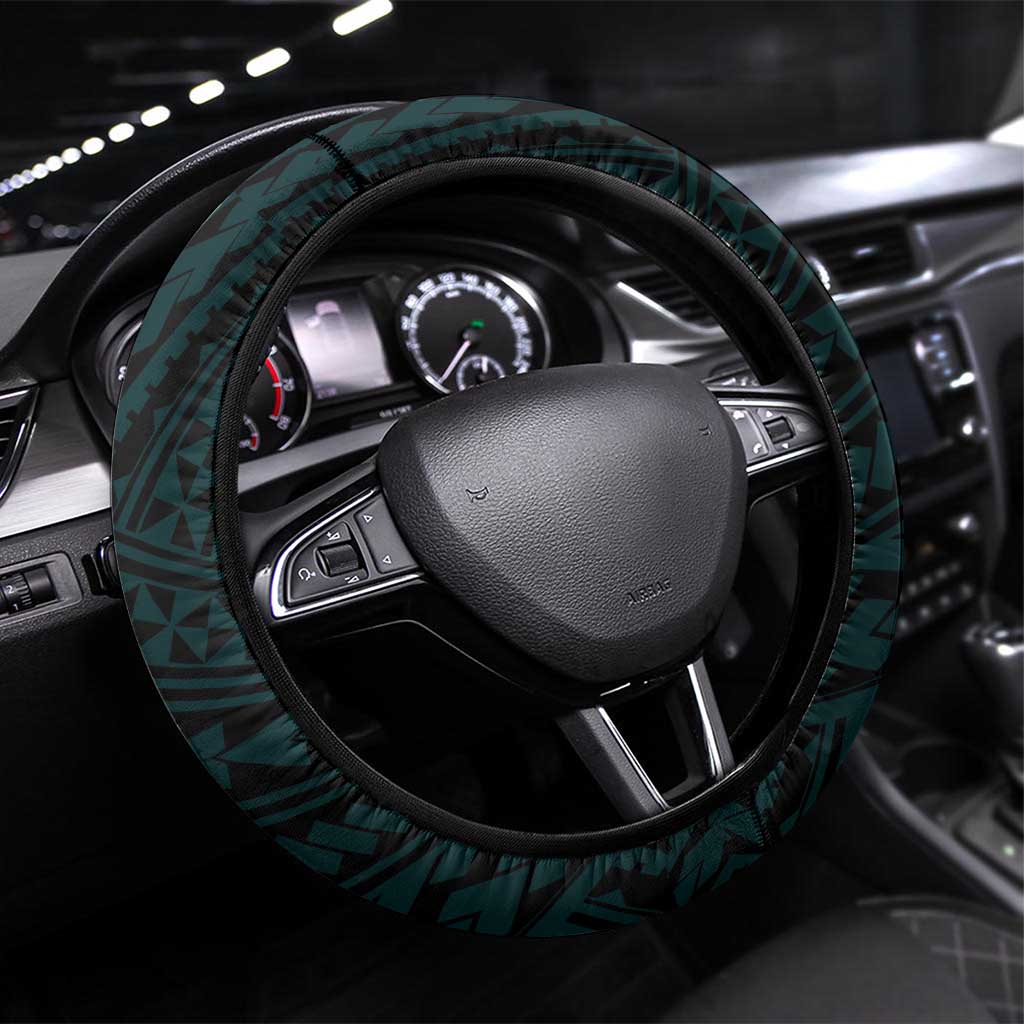 Hawaii Kapolei High School Steering Wheel Cover Tribal Tattoo With Hibiscus Flowers