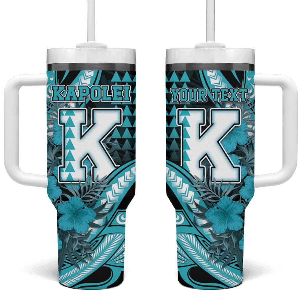 Personalised Hawaii Kapolei High School Tumbler With Handle Tribal Tattoo With Hibiscus Flowers